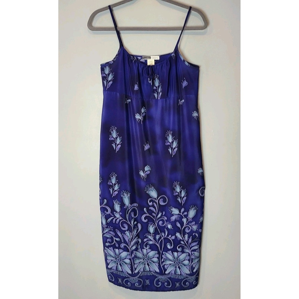 VTG 90s Y2K California Concepts Maxi‎ Dress Sz 16 Blue Floral Resort Satin